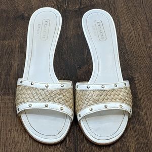 Coach Janna White/Tan Studded Sandals